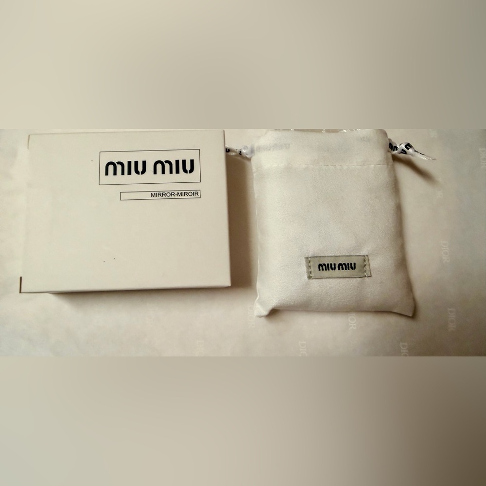 Miu Miu White Compact Mirror with Criss-Cross Design. Gold Accents. NEW in Box